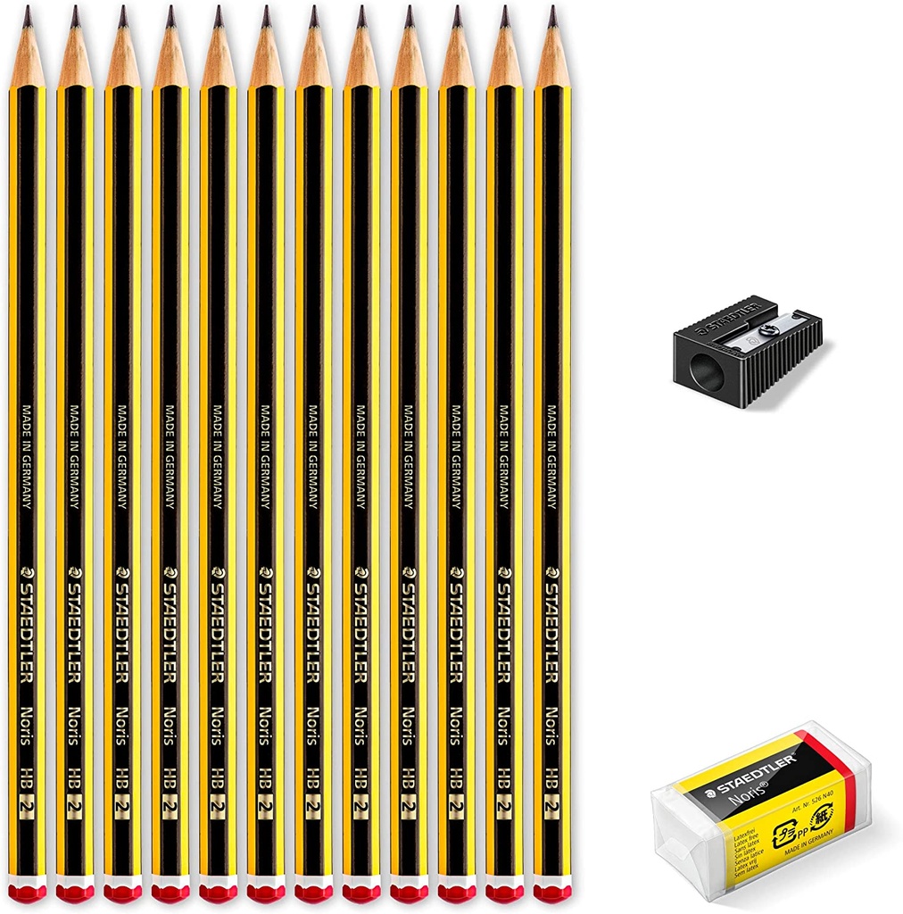 Lapices HB Noris 120-2 hexagonal 12uds + Goma + Sacaputas Staedtler