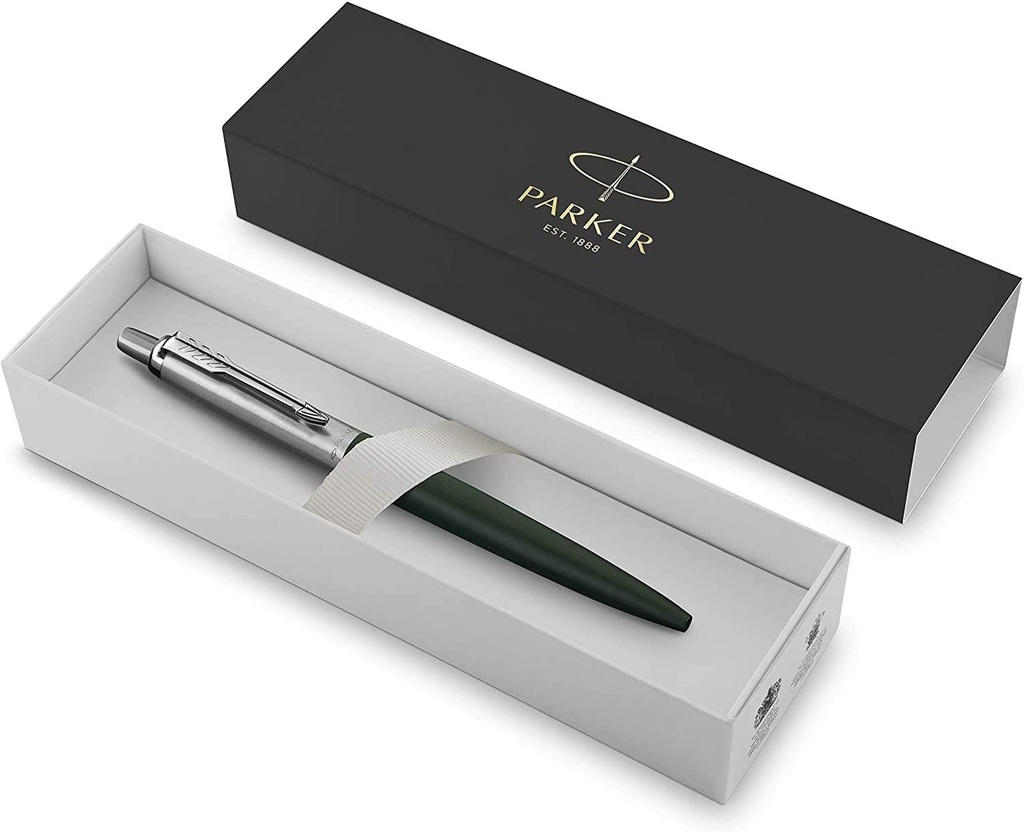 Bolígrafo Jotter XL, adorno cromado, punta mediana, tinta azul, en estuche de regalo, color verde mate Greenwich Parker