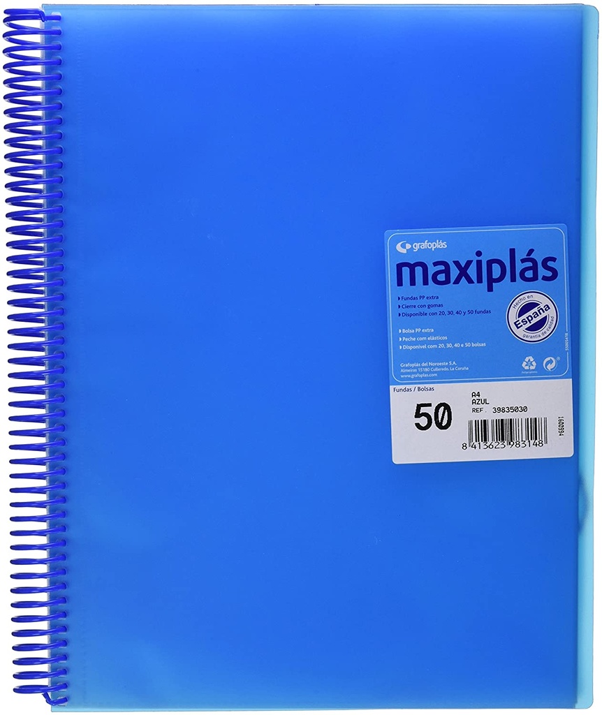 Carpeta 50 fundas a4 translucida azul maxiplas