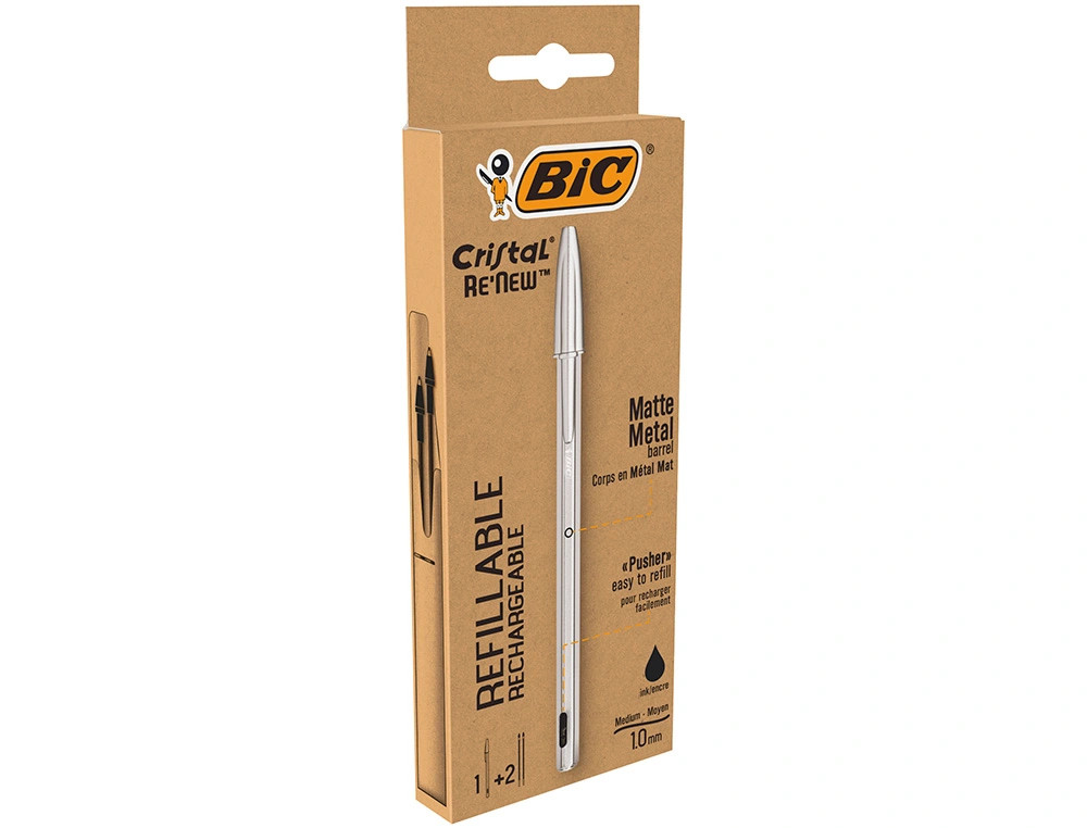 Bic cristal renew cuerpo en aluminio mate + 2 recambios