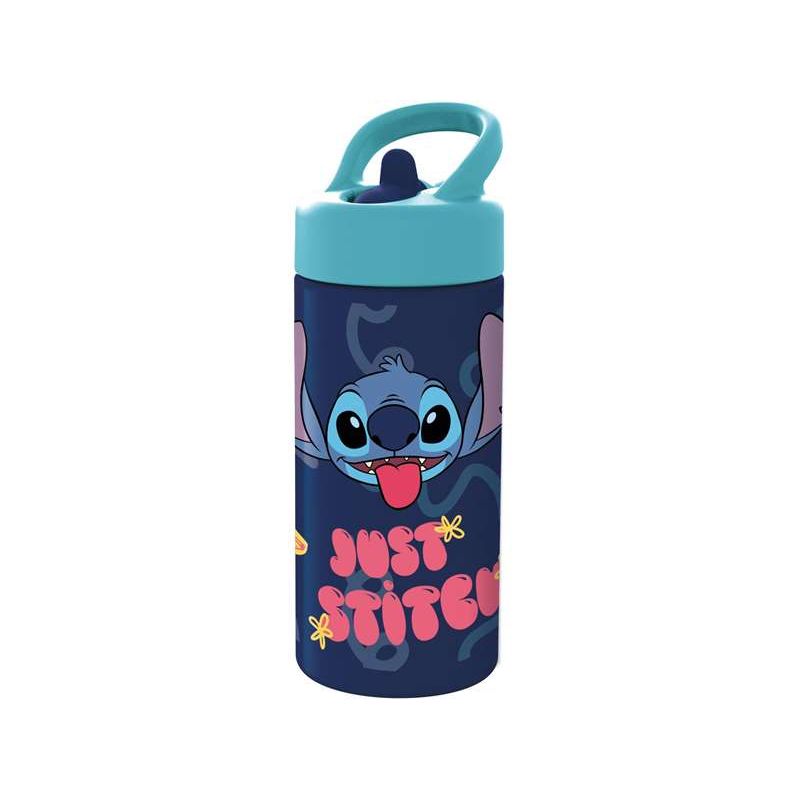 Botella de agua deportiva con pajita y asa incorporada de 410 ml de Stitch Palms