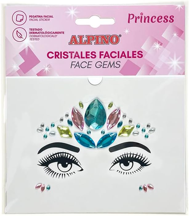 Gemas Faciales Adhesivas Princess | Pegatinas Brillantes para la Cara | Maquillaje para Festivales, Carnaval y Halloween | Pegatinas faciales Brillantes Alpino
