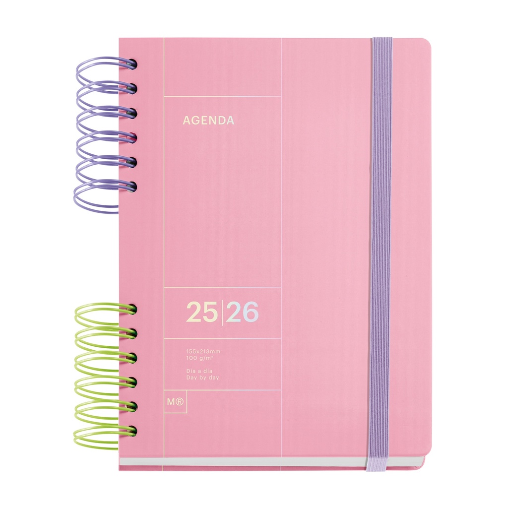 Agenda Escolar Plus Wire-O Día Página Rosa Back To Basics 25_26