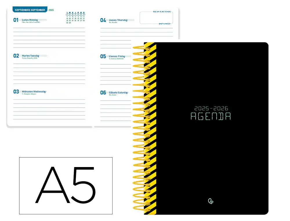  Agenda escolar 25-2 6 espiral classic semana vista A5 bilingüe papel FSC 70gr Liderpapel