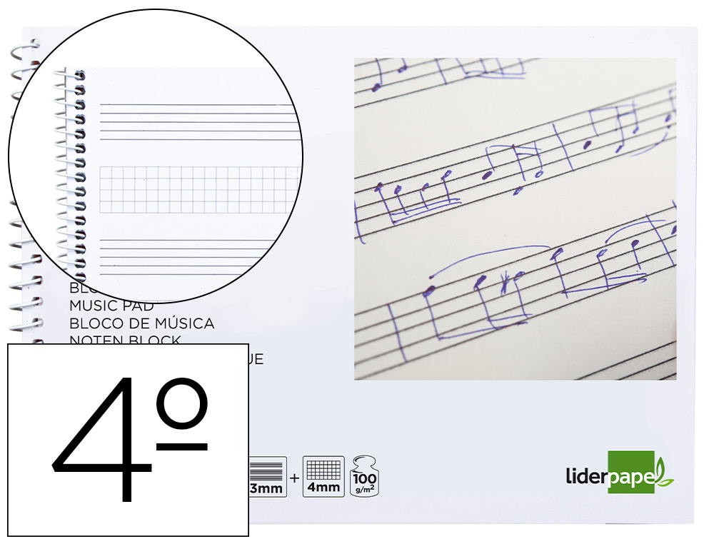 Bloc musica combi pentagrama 3mm + 4X4 Cº 20h 100g Liderpapel