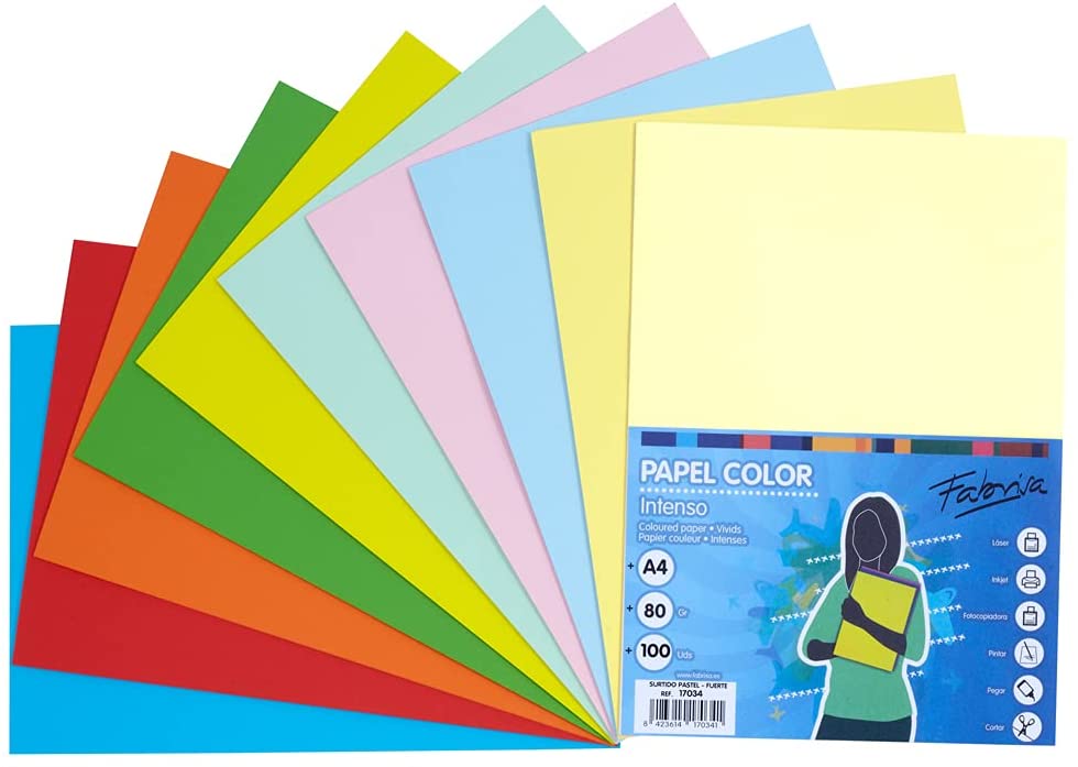 Papel A4 80g 100h colores pastel fuerte Fabrisa