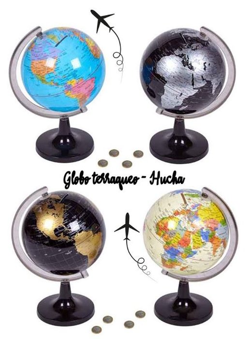 Hucha globo terráqueo 14.2cms colores surtidos