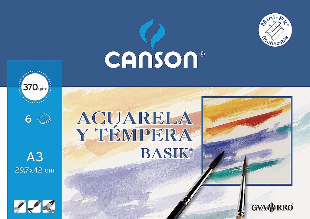 Papel acuarela a3 370gr canson basik