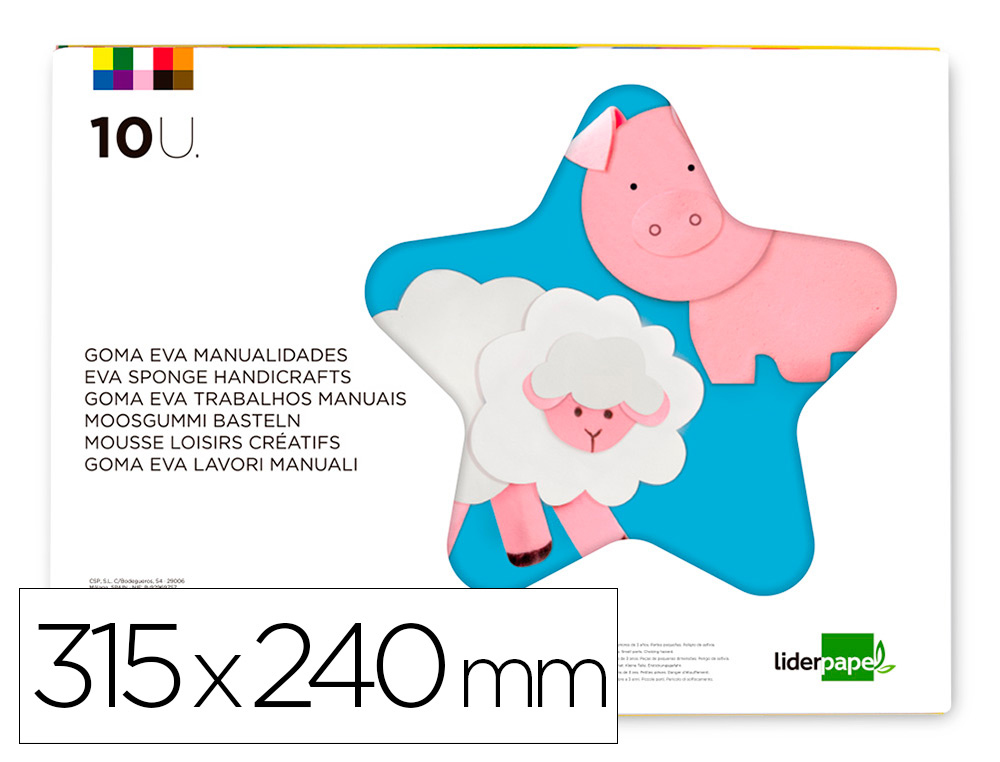 Bloc goma eva 240x315mm 1.5mm 10h colores surtidos Liderpapel