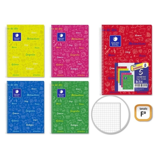 [330617] Cuaderno espiral 4X4 Fº 90g 80h T/D asignaturas Golden