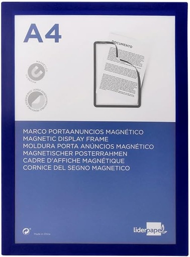 Marco porta anuncios liderpapel magnetico din a4 dorso adhesivo removible