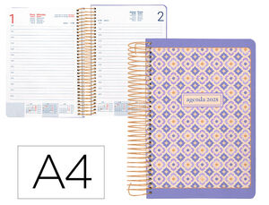 [170414] Agenda espiral  perissa a4 2025 dia pagina color morado papel 80 gr. Liderpapel