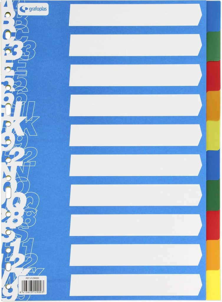 [41290000] Separadores 10P Fº plastico multicolor Grafoplas